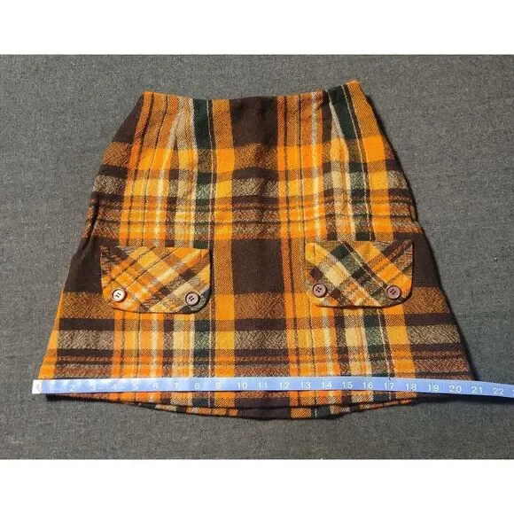 Vintage 60s Orange Brown Plaid Mini Skirt A Line Size XS Tami‎ Mod Gogo Twiggy - Picture 7 of 8